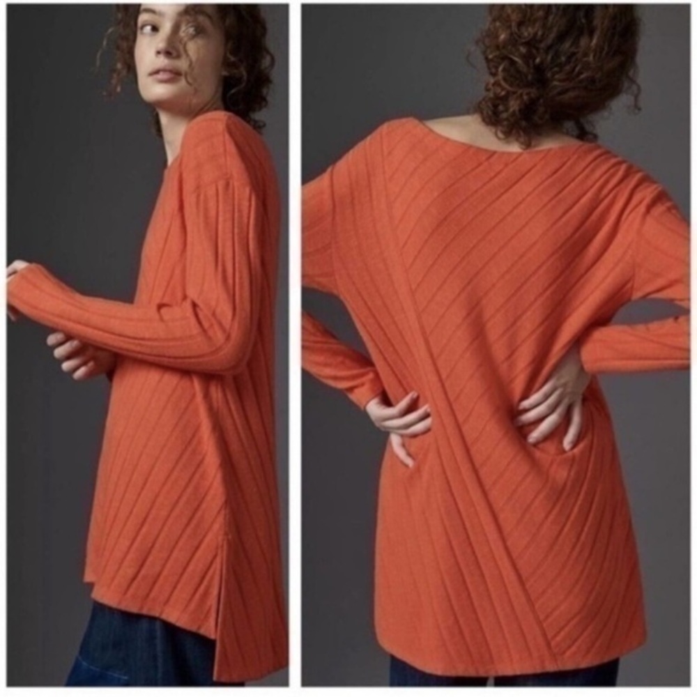 NWT Anthropologie Maeve Devine Orange Knit High Low Boatneck Knit Top